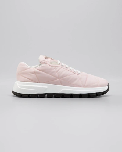 Shop Prada Allacciate 45mm Triangle Nylon Platform Sneakers In Pink
