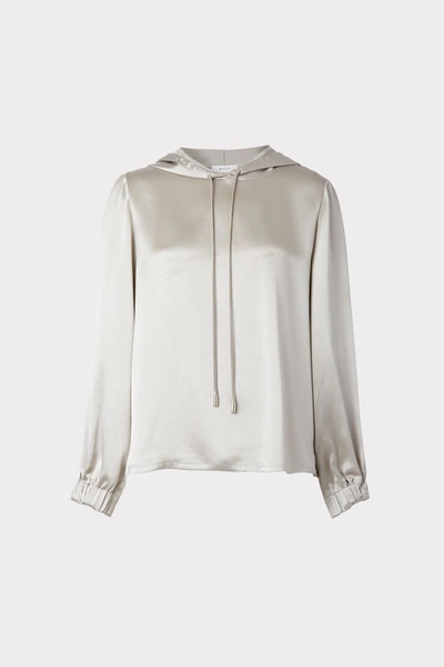 Shop Milly Talia Hammered Satin Hoodie In Silver