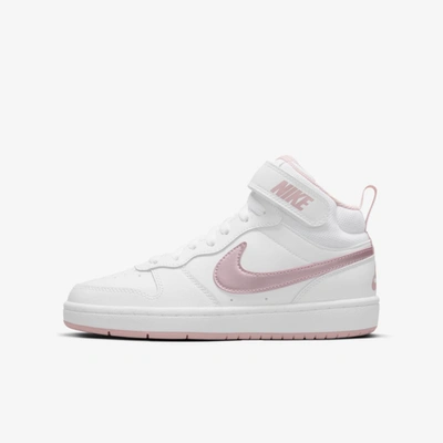 Shop Nike Court Borough Mid 2 Big Kids' Shoes In White,pink Glaze