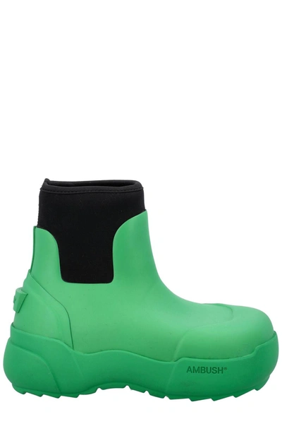 Shop Ambush Logo Embossed Square Toe Boots In Green