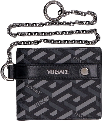 Shop Versace Logo Printed Keyring Detailed Cardholder In Multi