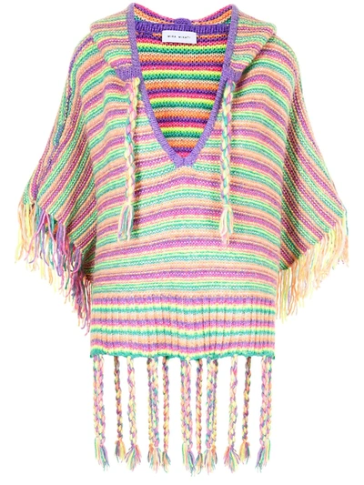 Shop Mira Mikati Striped Hooded Fringe Poncho In Mehrfarbig