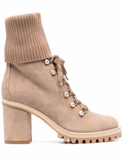 Shop Le Silla Ribbed-knit Edge Boots In Nude