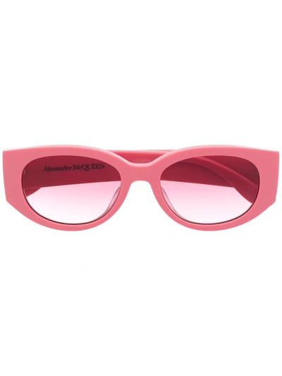 Alexander Mcqueen Graffiti Logo-print Oval-frame Sunglasses In Rosa