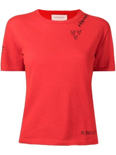 Shop Ermanno Firenze Logo Heart Cashmere Top In Rot