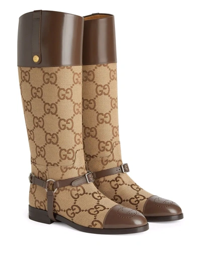 Shop Gucci Knee-high Gg Boots In Braun
