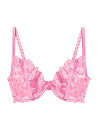 Shop Fleur Du Mal Women's Lily Lace Plunge Demi Bra In Pink Lemonade