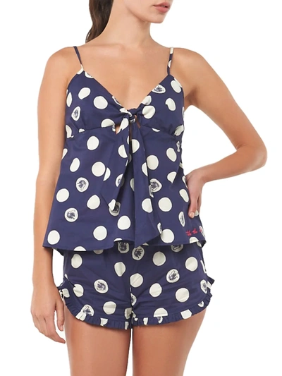 Shop The Lazy Poet Women's 2-piece Rosie Tiger Dots Pajama Set In Blue Dots
