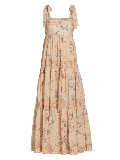 Shop Zimmermann Women's Tie-shoulder Maxi Dress In Cream Floral