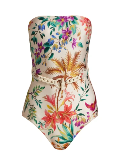 Shop Zimmermann Women's Tropicana Bandeau One-piece Swimsuit In Cream Floral
