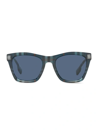 Shop Burberry Men's Be4348 52mm Square Sunglasses In Navy Check