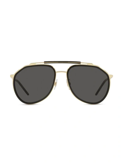 Shop Dolce & Gabbana Men's 57mm Aviator Sunglasses In Gold Black