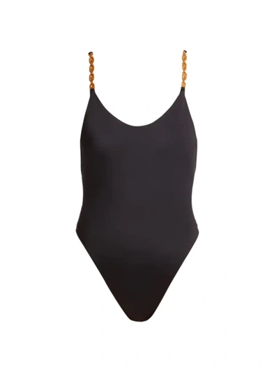 Shop Versace Chain Strap One-piece Swimsuit In Black