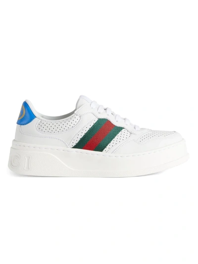 Shop Gucci Women's Chunky B Web Leather Sneakers In White