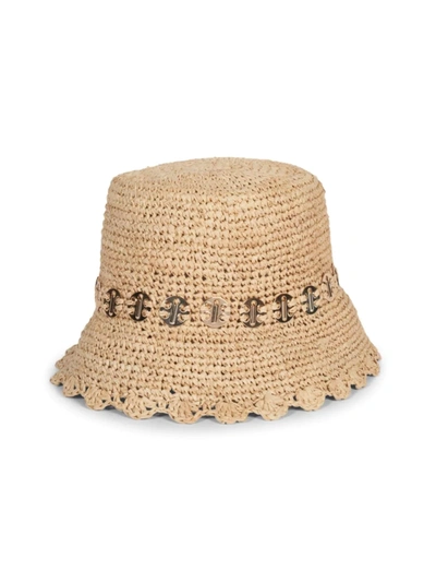 Shop Rabanne Women's Rabane Raffia Bucket Hat In Natural Light Gold