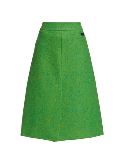 Shop Ganni Wool Midi Skirt In Flash Green