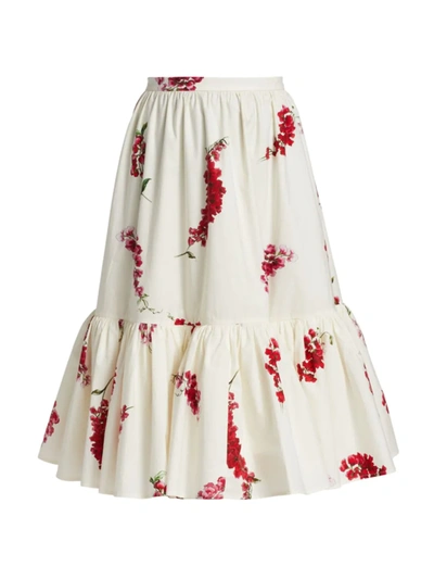 Shop Giambattista Valli Floral Flounce Midi-skirt In Ivory Red