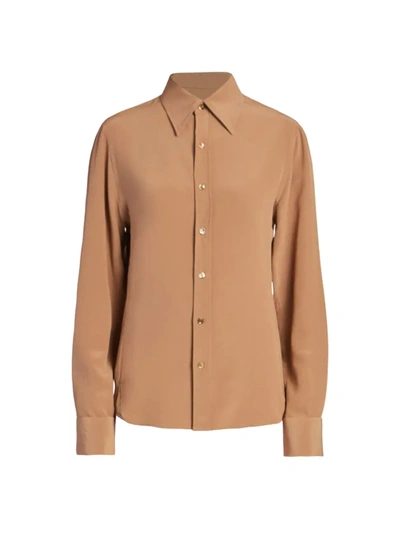 Shop Saint Laurent Silk Button-front Shirt In Marron Glace