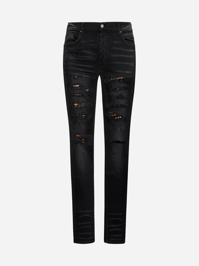 Shop Amiri Leopard-patches Skinny Jeans