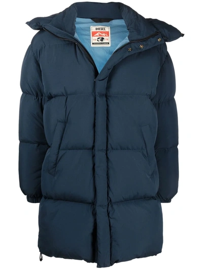 Diesel Logo-patch Puffer Coat In Blau