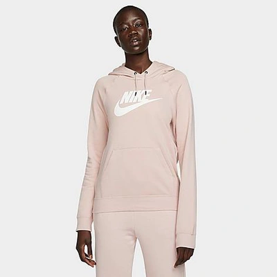 Shop Nike Women's Sportswear Essential Fleece Pullover Hoodie In Pink Oxford/white