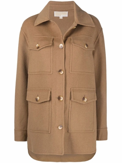 Shop Michael Michael Kors Long-sleeve Wool Jacket In Braun