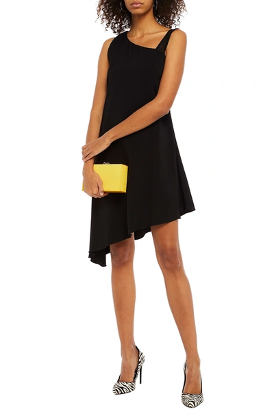 Shop Just Cavalli Asymmetric Mesh-trimmed Embellished Twill Mini Dress In Black
