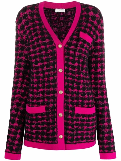 Shop Saint Laurent Tweed-knit Cardigan In Pink