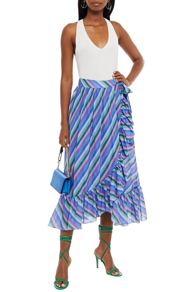 Shop Zimmermann Ruffled Striped Cotton Midi Wrap Skirt In Lilac
