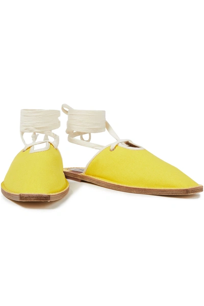 Shop Zimmermann Lace-up Cotton-canvas Slippers In Yellow