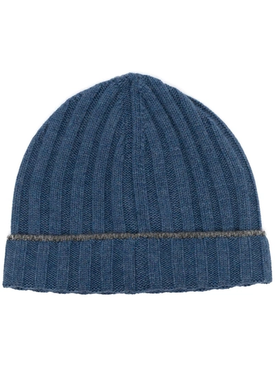 Brunello Cucinelli Ribbed Knit Cashmere Beanie In Blue