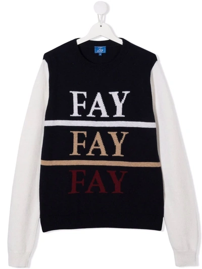 Shop Fay Teen Logo-print Knitted Jumper In Blue