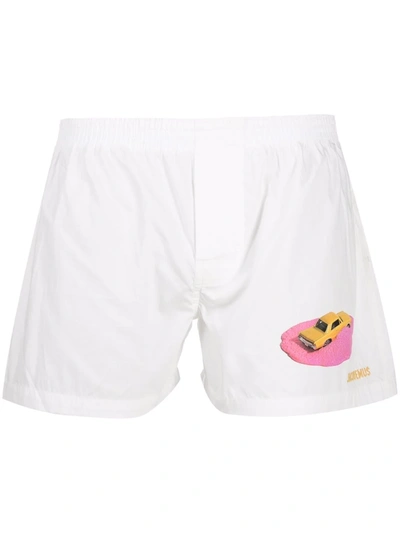 Shop Jacquemus Embroidered-logo Cotton Boxers In White