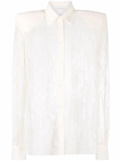 Shop Magda Butrym Floral Lace Panel Shirt In Neutrals