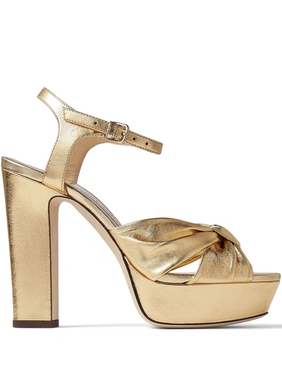 Shop Jimmy Choo Heloise Metallic-effect 120mm Sandals In Gold