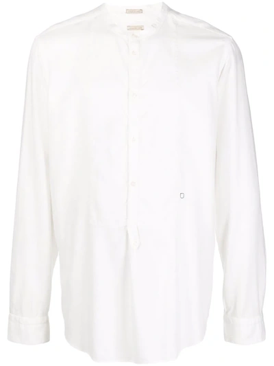 Shop Massimo Alba Band Collar Cotton Long-sleeve Shirt In White
