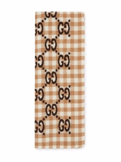 Shop Gucci Gg Check Wool Blanket In Neutrals