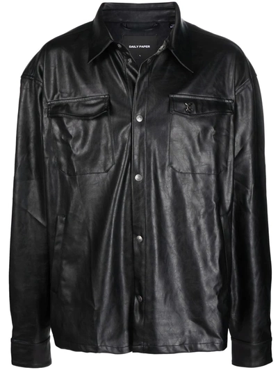 Shop Daily Paper Pocket Leather-look Shirt Jacket In Black