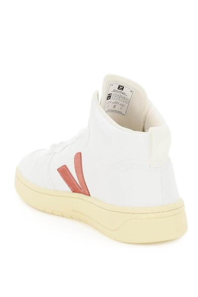 Shop Veja V-15 Cwl Hi-top Sneakers In White,red