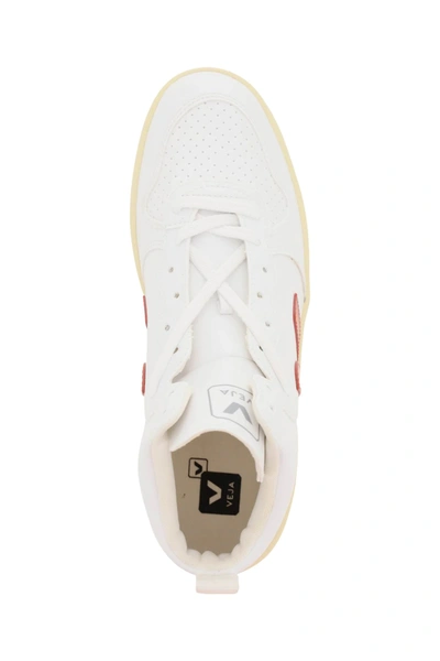 Shop Veja V-15 Cwl Hi-top Sneakers In White,red
