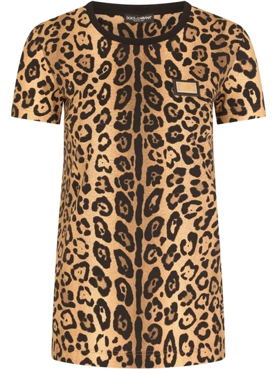 Shop Dolce & Gabbana Leopard-print Short-sleeve T-shirt In Braun
