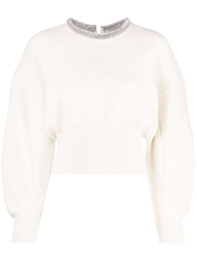 Alexander Wang Crystal Embellished Crop Wool & Cashmere Sweater In Ivory |  ModeSens