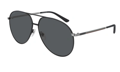 Shop Gucci Grey Pilot Mens Sunglasses Gg0832s 001 64 In Black / Grey