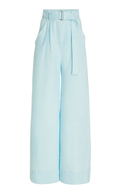 Shop Matthew Bruch Women's Pleated Linen Wide-leg Pants In Blue