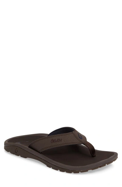 Shop Olukai Ohana Flip Flop In Dark Wood/ Dark Wood