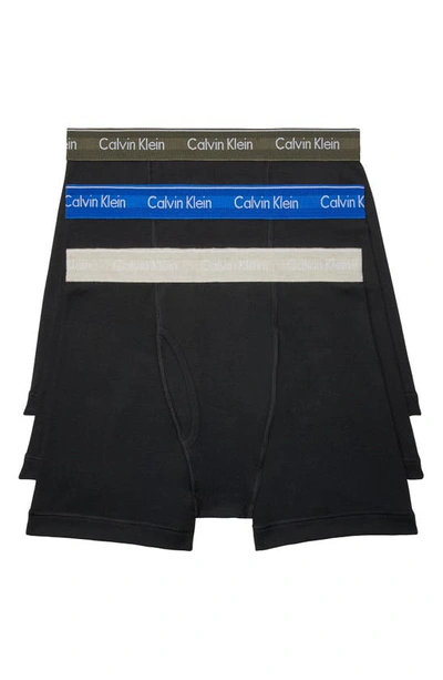 Shop Calvin Klein 3-pack Boxer Briefs In Black/ Grey/ Blue