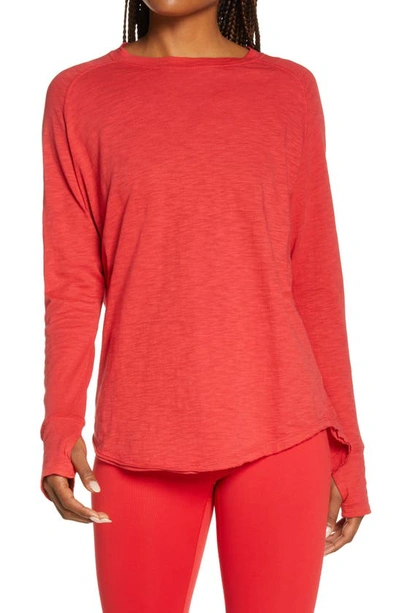 Shop Zella Relaxed Long Sleeve T-shirt In Red Couture