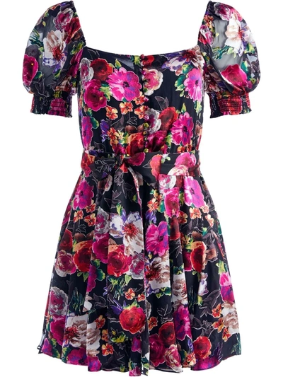 Shop Alice And Olivia Mina Floral Flared Dress In Rosa