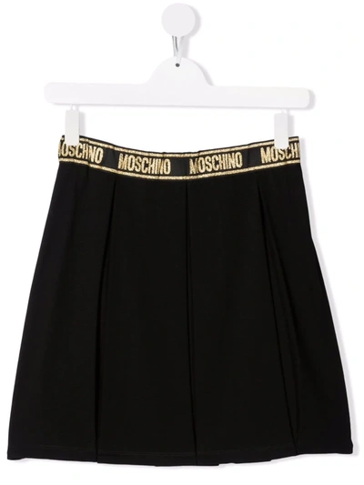 Shop Moschino Teen Logo-waist Pleated Skirt In Black