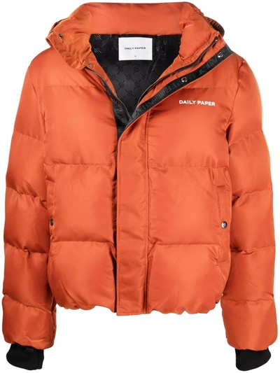 Shop Daily Paper Epuffa Hooded Puffer Jacket In Orange
